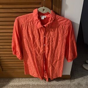Sundance Coral Eyelet Button-Front Blouse